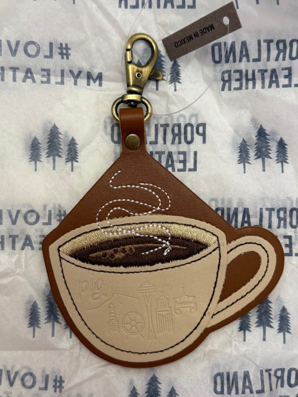 NWT Portland Leather Goods PLG Seattle Exclusive Coffee Flare Keychain Honey